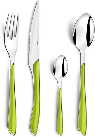 Amefa ECLAT Cutlery Set, 24-piece, Cutlery Set for 6 People, Plastic Handles in Pastel Green, Dishwasher Safe, Cutlery Made of Stainless Steel