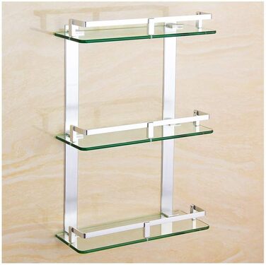 Modern Bathroom Shelf Made of Tempered Glass with 3 Tiers, Wall Mount, Storage Shelf for Bathroom and Kitchen (60 cm)
