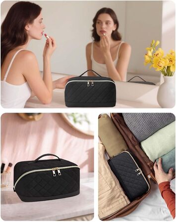 Чорна косметичка для подорожей Wandering Nature з відділенням для пензлів, велика, водонепроникна, з перегородкою та ручкою (патендована)