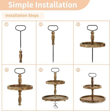 Двоярусна підставка для тортів NUPTIO з дерева, дерев'яна підставка для чаювання, рустикальна підставка для тортів у стилі ферми, солодкий стійкий стійка з металевою ручкою для весілля, дня народження, Різдва, Хелловіна, вечірки, світло-коричнева