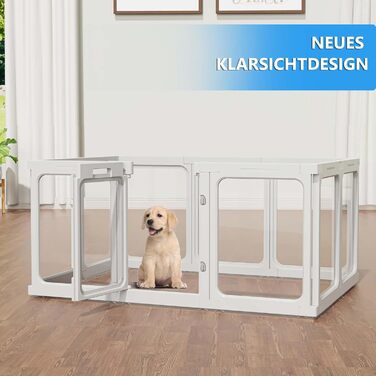 Клітка для цуценят SISKEYCOOC 60 см з акрилового пластику, прозора, з дверцятами, для собак маленьких та середніх порід, легка у догляді, для дому, біла, 9+1 шт.