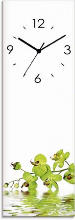 ARTLAND Wall Decor Wall Clock No Ticking Sound Glass 20x60 cm Rectangular Silent Natural Design Zen Spa Stones Asian Modern T6CD (Green Orchid, Radio Clock)