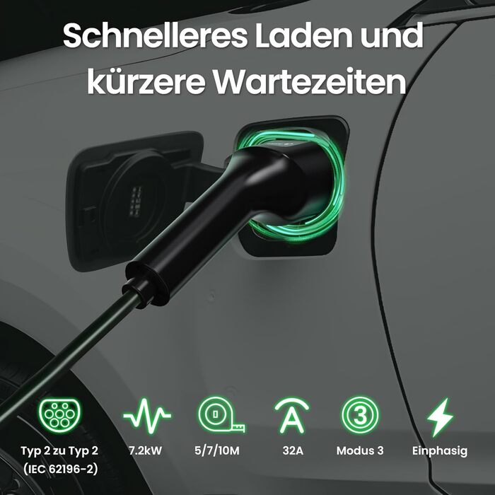 Кабель зарядки для електромобіля GONEO Typ 2 (11кВт, 16А) 10м, 3 фази, для EV/PHEV