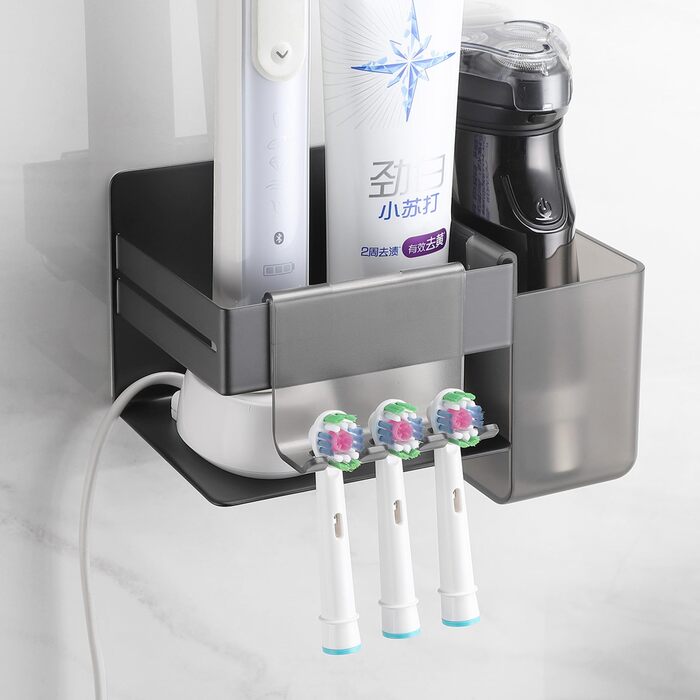 Тримач для електричної зубної щітки з аксесуарами для ванної кімнати, нержавіюча сталь, настінний, без свердління, сріблястий, великий, безщітковий