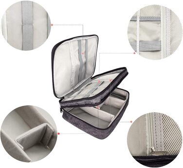 Водонепроникна сумка-органайзер для кабелів та електроніки Ruyosn. Двошарова сумка для кабелів, Power Bank та аксесуарів. Сіра, універсальний розмір.