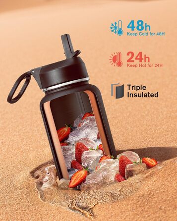 Термофляга Coolflask 1180 мл з трубою та 3 кришками, вакуумна металева пляшка для води для спорту та офісу, чорна