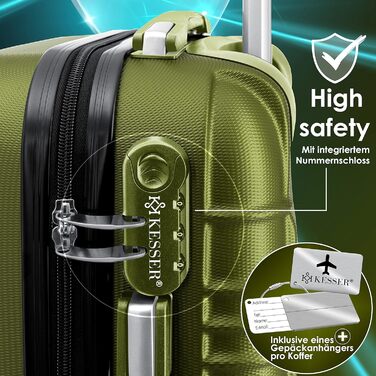 KESSER® 3-Piece Hard Shell Luggage Set - Hard Shell Suitcase - Trolley Case - Travel Suitcase - Luggage Set - Rolling Suitcase - Lock - 4 Wheels - ABS Hard Shell - Telescopic Handle - M-L-XL (Khaki)