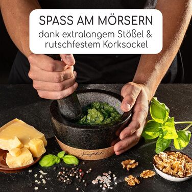 Набір ступки та пестика | Граніт | Основа та кришка з корку | Великий (XXL) для спецій та трав