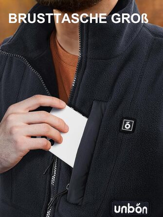 UNBON Грівальна жилетка для чоловіків, флісова жилетка з підігрівом, Powerbank 10000mAh, USB, 3 режими нагріву, 6 зон нагріву, чорний