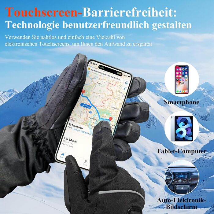 Обогріваючі рукавички Minthouz 5V 5000mAh USB-C з регулюванням температури, водонепроникним екраном та 3 рівнями нагріву - ідеальні для зимових пригод, роботи та спорту