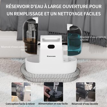 COCEAN Вакуумний пилосос для килимів та м'яких меблів | Комбінований килимовий та м'який пилосос | Мокрий/сухий пилосос з потужним всмоктуванням | Ідеально підходить для дивану та авто, колір Milky White