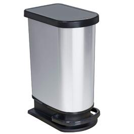 Сміттєвий бак Rotho Paso на 50л з педаллю та кришкою, пластик (PP) BPA-free, колір carbonmetallic (сріблястий металік), 44x29x67 см