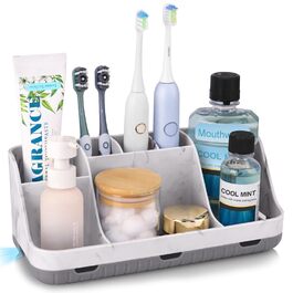 Тримач для зубних щіток у ванну кімнату: органайзер для електричної зубної щітки та пасти, 7 відділень, сірий мармур