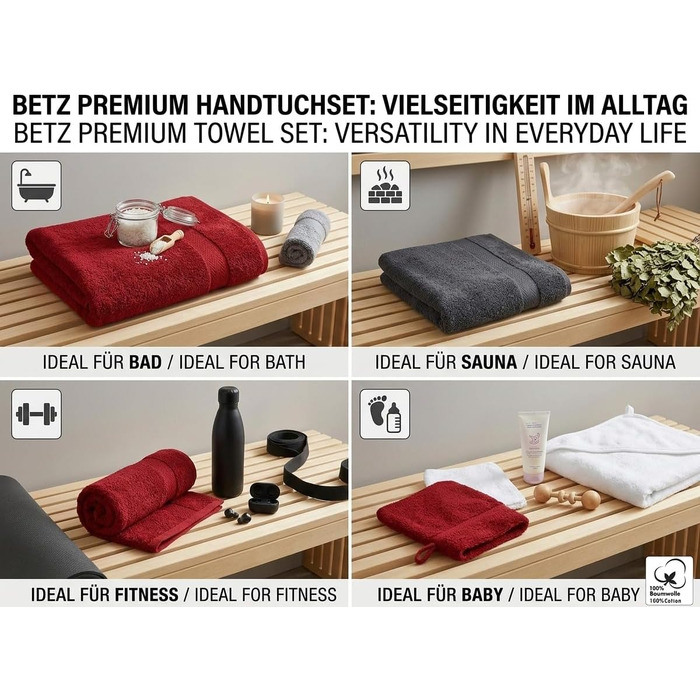 Набір рушників Betz Premium 12 предметів, 100% бавовна, Oeko-TEX Standard 100, 470г/м², колір рубіново-червоний/графіт