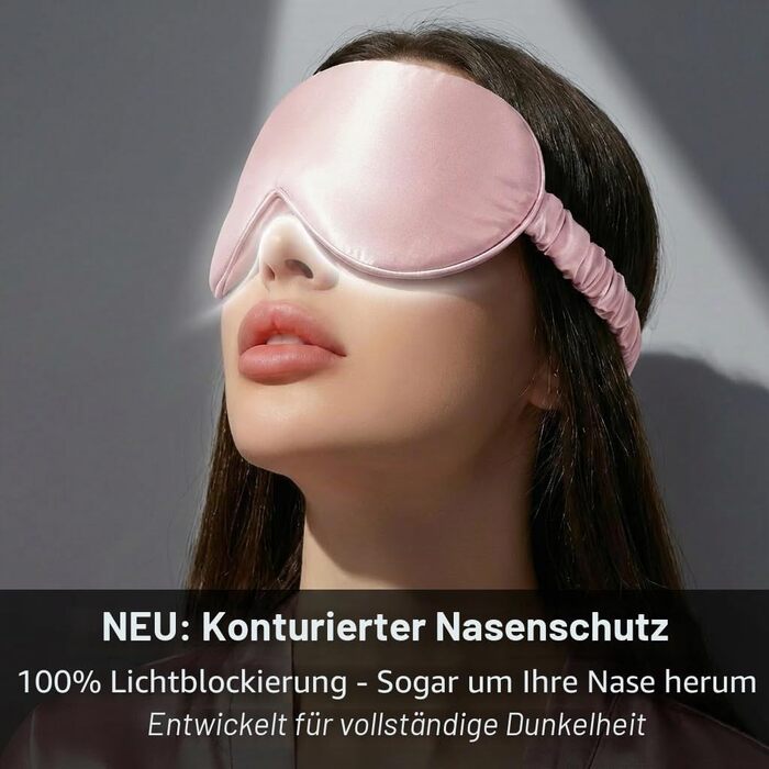 Шовкова маска для сну MATASSE 3D з 22 Momme шовку Mulberry 6A, чорна/рожева. Контурна маска для очей для жінок та чоловіків, італійський дизайн.