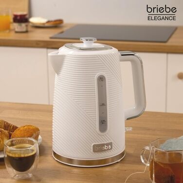 Набір для сніданку Briebe Elegance: тостер на 2 підсмажування, 7 рівнів підсмажування + чайник 1,7 л, 2200 Вт, BPA-free, сучасний дизайн (білий)