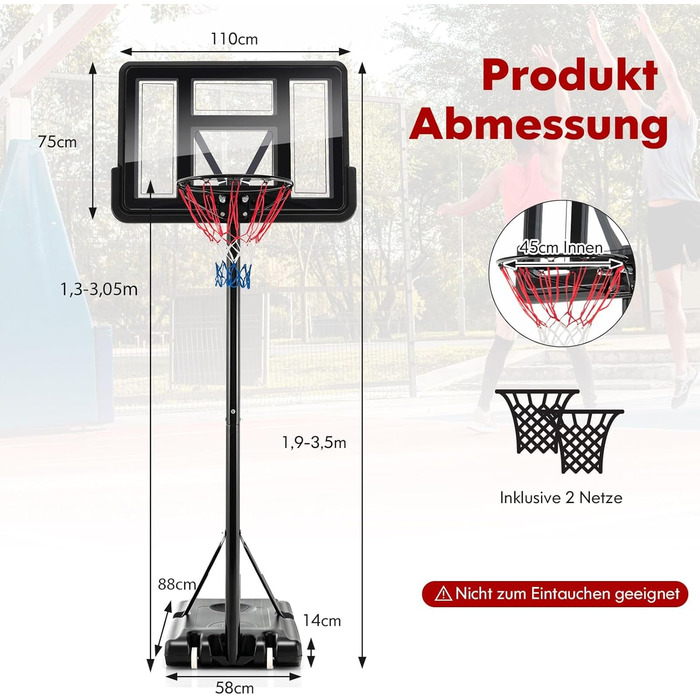 COSTWAY Adjustable Height Basketball Stand - 130-305cm Outdoor Basketball Hoop with Stand & Wheels - Mobile Basketball System with Ball Storage - Hoop System for Kids & Adults - Includes 2 Nets