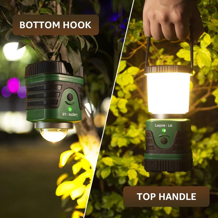 LED Camping Lantern Portable, Super Bright Rechargeable Spotlight with Handle and Hook, 4 Brightness Levels Dimmable, Emergency Light for Power Outages, Hiking, Emergencies, Blackouts, etc. [Energy Class A++]
