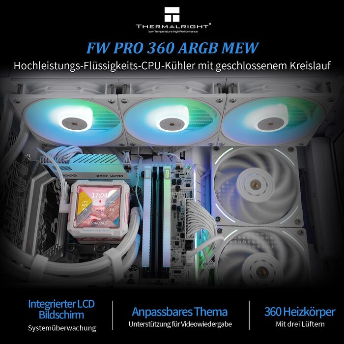 Система рідинного охолодження процесора Thermalright FW PRO 360 ARGB (чорний), 360мм AIO, IPS LCD-дисплей 2.73