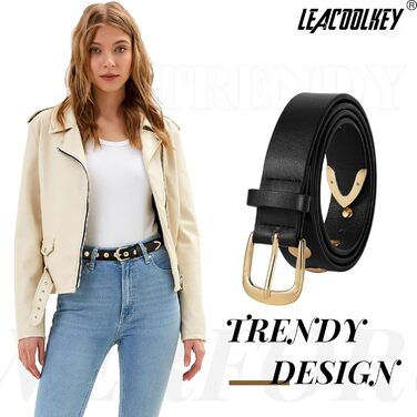 Жіночий шкіряний ремінь LeaCoolKey з пряжкою, з шипами, для джинсів та штанів, чорний, розмір M (82-91 см)