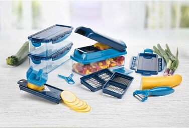 Набір для нарізки овочів Genius Nicer Dicer Smart (14 шт.) - набір для нарізки кубиками, соломкою, слайсами та чвертями з рецептами. Салатний слайсер, овочевий слайсер, гурковий слайсер (блакитний)