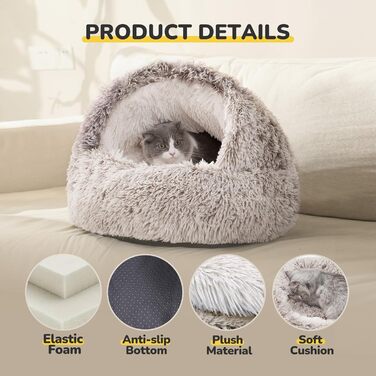 CATISM Cat Bed Washable Cat Sleeping Place for Cats Plush Pet Cat Head Pillow Cat Cushion Fluffy Kitten Puppy Snuggle Bed Pet Bed (Coffee Brown)