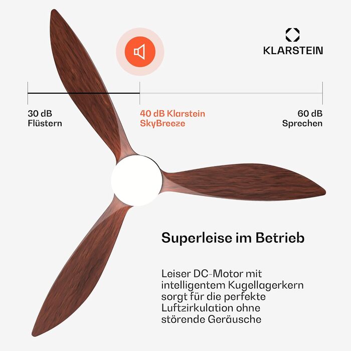 Стельовий вентилятор Klarstein SkyBreeze з підсвічуванням та дистанційним керуванням, для вулиці (IP44), 6 швидкостей, димування, 132 см, колір горіх, Smart