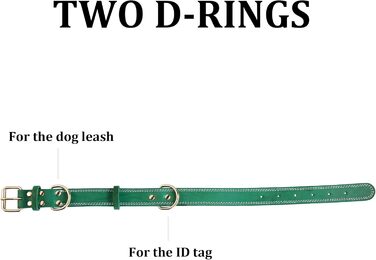 Нашийник для собак з натуральної шкіри, зелений, ширина 2.5 см, обхват шиї 40-51 см