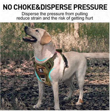 Нашийник для собак великих порід, антинатяг, світловідбиваючий, дихаючий, зручний, безпечний, м'який, зелений, XL, упаковка 1 шт.