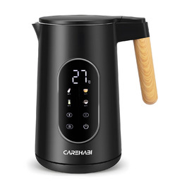 Електричний чайник Carehabi з регулюванням температури, 1.7 л, нержавіюча сталь, чорний, 40°C-100°C, 2200W, LED дисплей, подвійні стінки, функція підтримки тепла