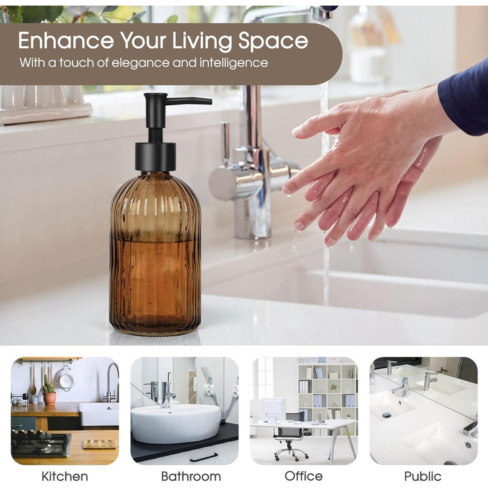 Скляні дозатори для мила Topsky (2 шт.), 400 мл, з нержавіючою помпою, для кухні та ванної кімнати, підходить для лосьйонів, ефірних олій та рідкого мила, колір - бурштиновий