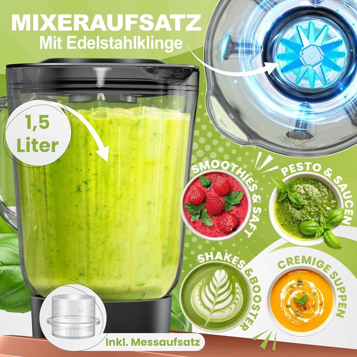 Кухонна машина 3в1 KESSER з м'ясорубкою та міксером, 1500Вт, чаша 5.5л, 6 швидкостей, набір насадок (гак, вінчик, міксер, тертка), мідний колір