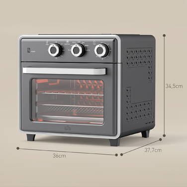 HOMCOM 20L Convection Mini Oven with Baking Tray, Grill Rack, and Crumb Tray, 90°C-230°C Air Fryer with 5 Modes, Frying Basket, 60 Min. Timer, 1400W, Metal | Aosom