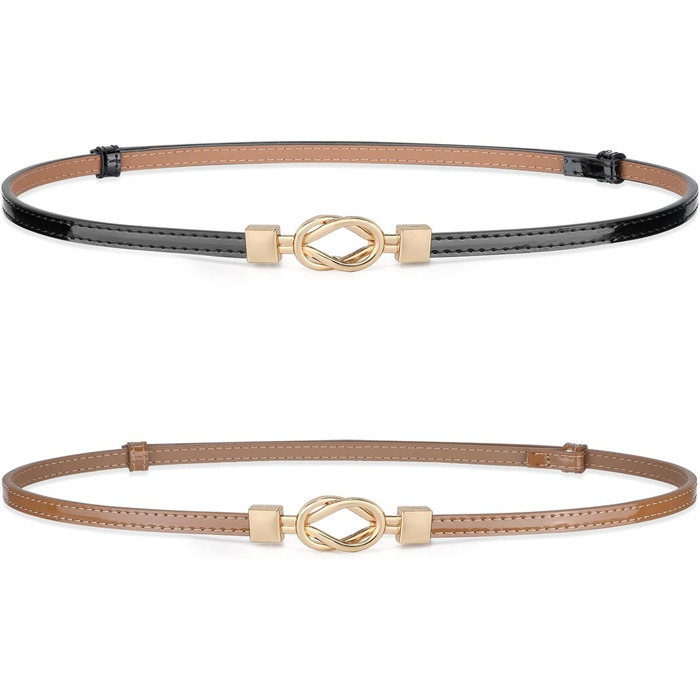 Жіночий тонкий шкіряний ремінь WHIPPY з золотистою пряжкою, 105 см (для талії до 95 см), чорний/коричневий