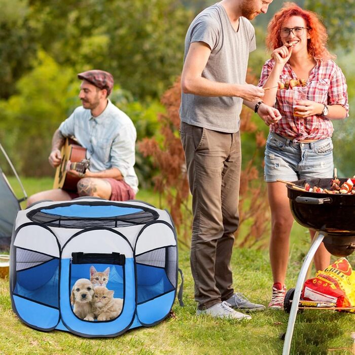Складаний вольєр для цуценят та тварин, вольєр для собак, 74x74x43 см, вольєр для котів, кроликів та дрібних тварин (блакитний)
