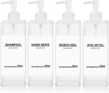 Набір дозаторів для мила Roselee (4 шт.), 500 мл, прозорі, для кухні та ванної кімнати