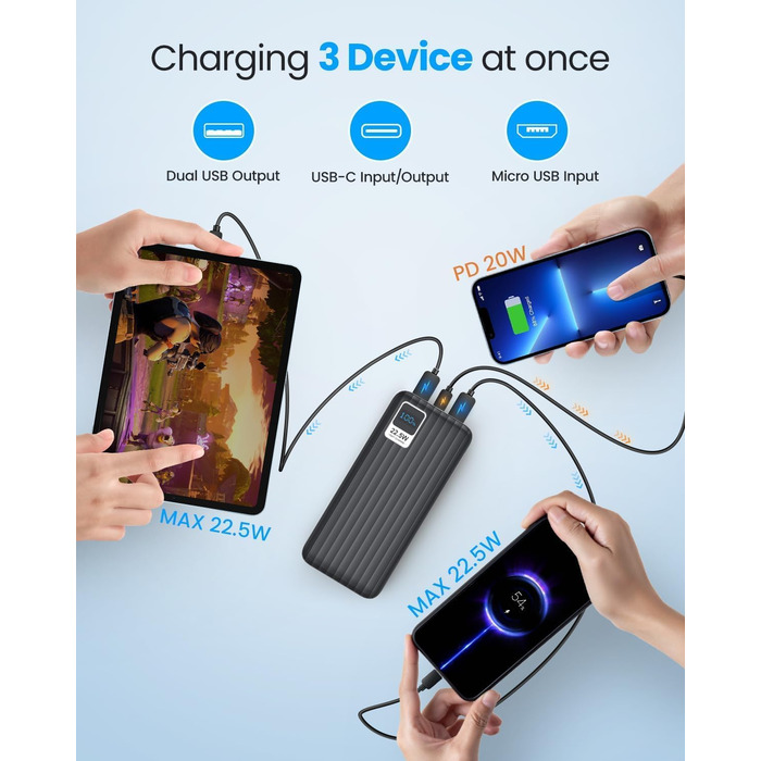 Портативний зарядний Power Bank 50000mAh з Quick Charge 3.0 та PD 22.5W, 4 виходи USB та 3 входи, велика ємність для iPhone, Samsung, iPad та інших пристроїв