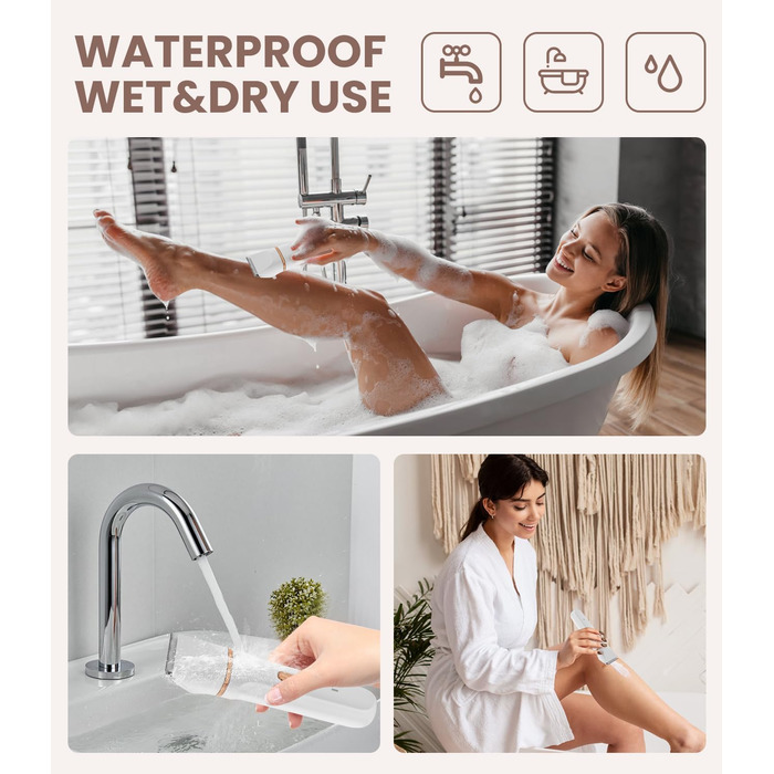 Електричний жіночий бритва 5-в-1 для тіла, бікіні та носа, водонепроникний (IPX7), для сухого та вологого гоління, з тримером, USB-зарядка