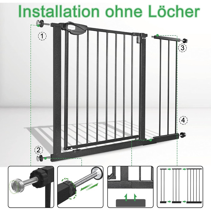 Захист для дверей від UISEBRT: сітка для дітей без свердління, 75-85 см, автоматичне закриття, металева сітка, чорний колір