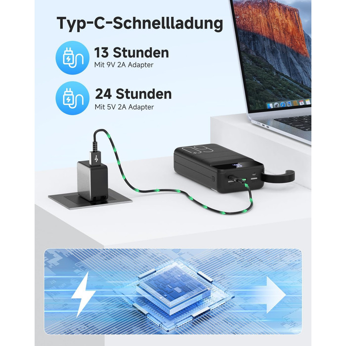 Power Bank 60000mAh 22.5W USB-C PD, Зовнішній акумулятор для смартфонів, планшетів, чорний