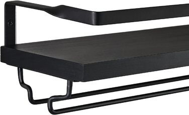Wall-Mounted Wine Racks 2-Piece Set Wood Rustic Wine Bottle Glass Floating Shelves with Stemware Hangers Modern Wine Display Storage Holder for Kitchen Dining Room Bar, black