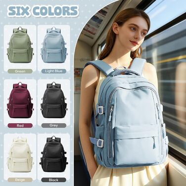 Шкільний рюкзак HYC00 для дівчаток та хлопчиків-підлітків, водонепроникний, з відділенням для 14-дюймового ноутбука, casual, для подорожей та навчання, M4-зелений (M7-світло-блакитний)