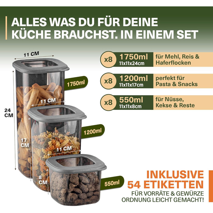 Набір контейнерів для зберігання продуктів 24 шт. з кришкою, герметичні, BPA-Free, сірі