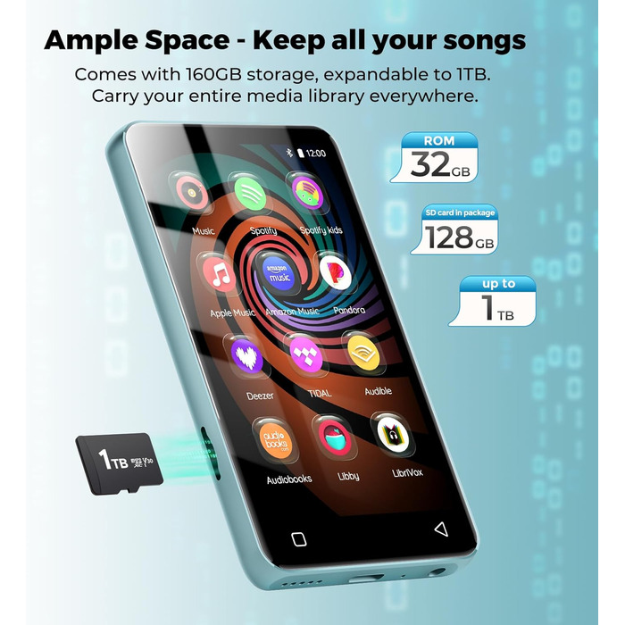 MP3 плеєр 160GB з Bluetooth та WiFi, Android плеєр для дітей з сенсорним екраном 4