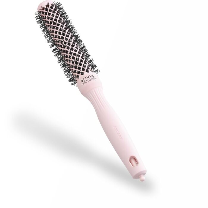 Кругла щітка Olivia Garden Expert Blowout Speed з керамічним покриттям, білий та сірий (25 мм, пастелевий рожевий)