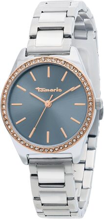 Годинник Tamaris для жінок - Спортивний та елегантний годинник з браслетом 30 мм (срібло / рожеве золото / блакитний з тині-цирконом)