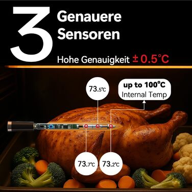 Бездротовий термометр для м'яса BFOUR з 2 зондами, Bluetooth, LCD-дисплей, керування через додаток, цифровий термометр для приготування на грилі, в духовці, диморі, BF-40 PRO чорний