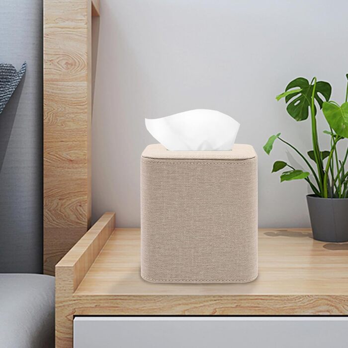 Tissue Box, Square Cosmetic Tissues, Tissue Box Square Tissue Box, for Dresser Bathroom Dining Room Hotel Cars Office Decor, 12 x 12 x 12.7 cm (Beige)