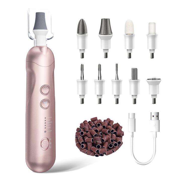 Електричний набір для манікюру та педикюру AOMEES з 9 насадками, LED-підсвічуванням та сумкою (Champagnergold)