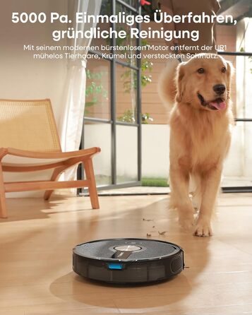 Робот-пилосос з функцією миття 5000Pa, 3-в-1 з часом роботи 180 хв, для тварин, з керуванням через додаток, чорний